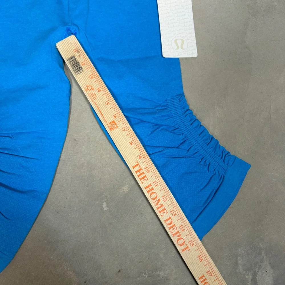 Lululemon In The Flow Crop Leggings Blue BEAB Size 6 Ruched Activewear NWT